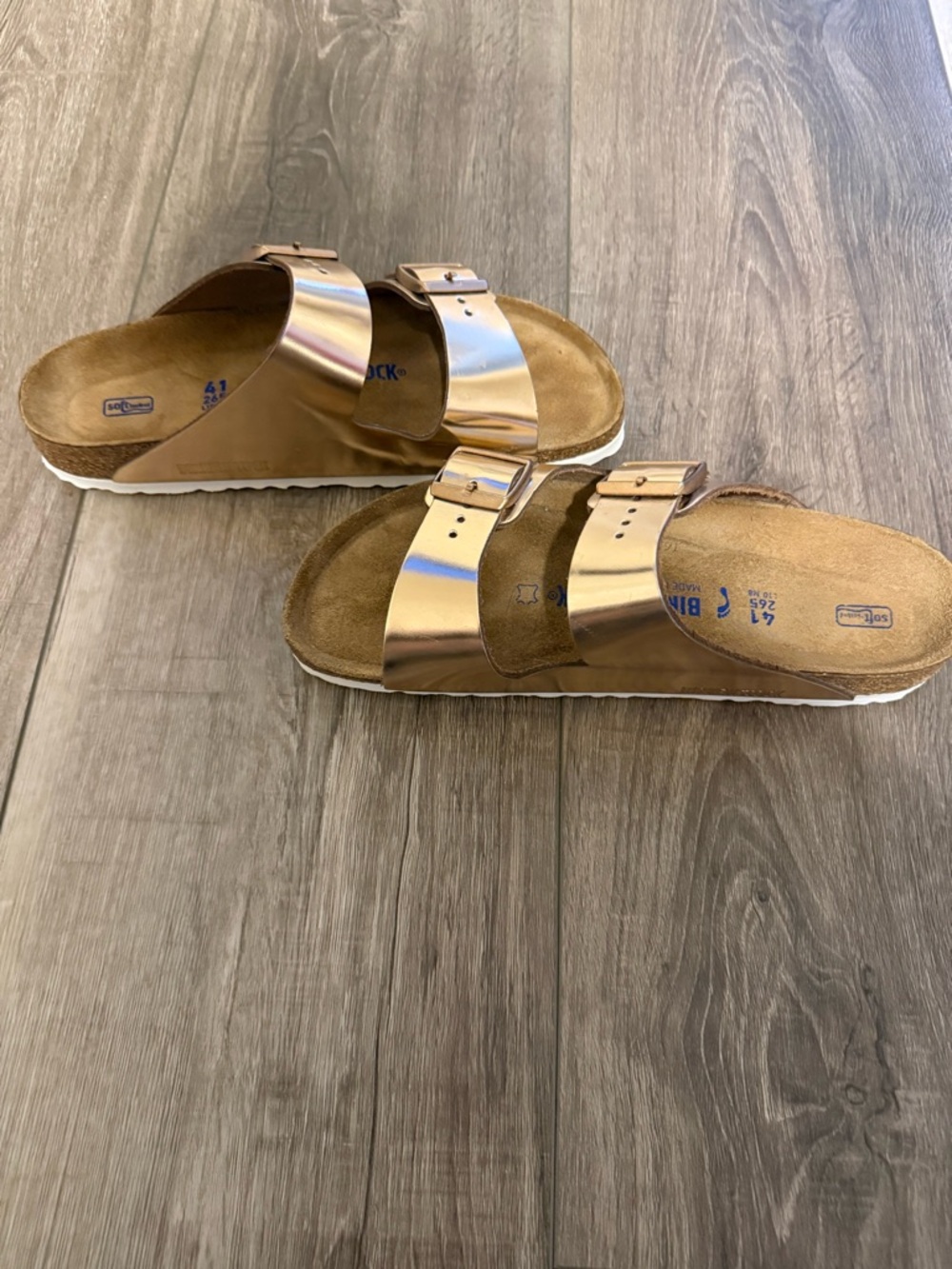 Birkenstock Arizona Metallic Rose Gold Sandal with Double Buckles - Picture 5 of 7